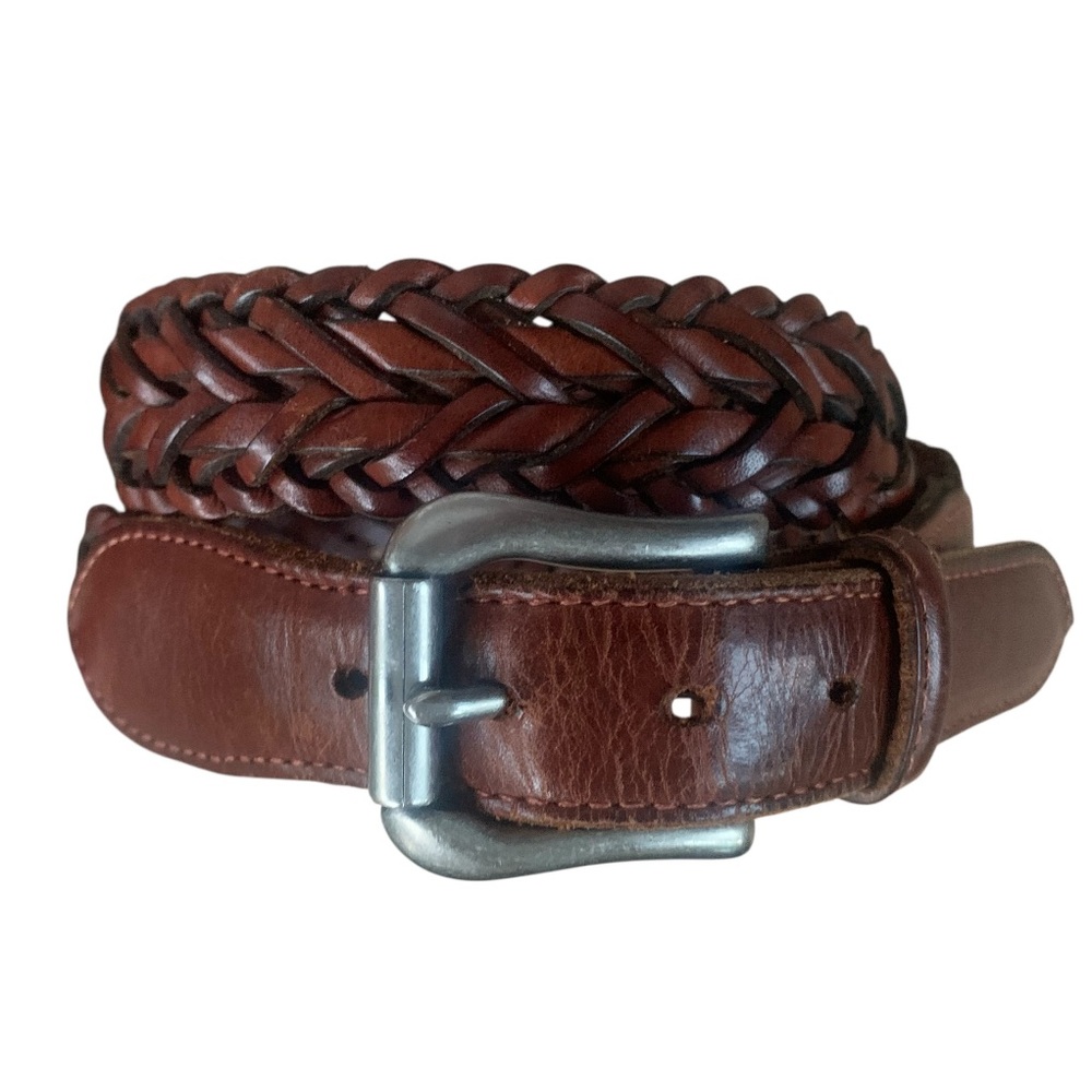 COACH Braided Leather Belt Size 30 British Tan Weave 3865 Silver Metal Buckle